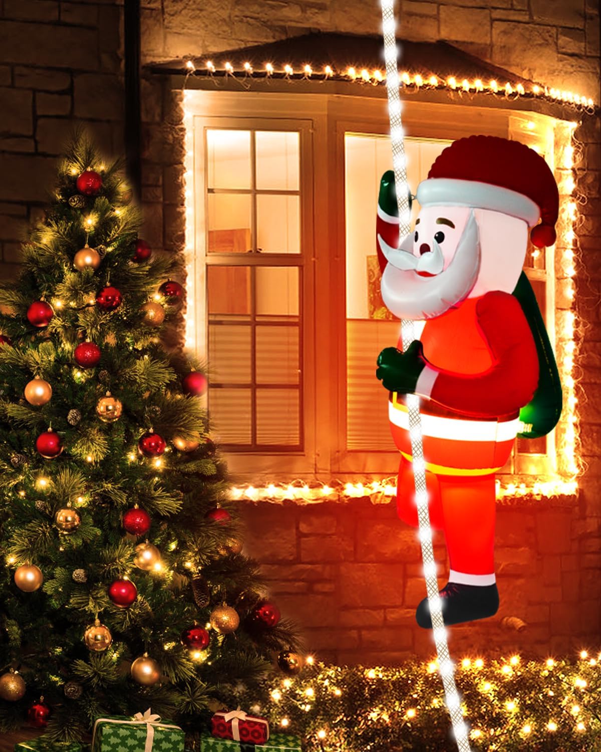Christmas Inflatables Decorations Outdoor 9.8ft LED Xmas String Light with 2.7ft Luminous Santa Claus,LED Rope Hanging Lights Xmas Tree Decor for Window,Garden,Home,Indoor Decor Ornament Gifts